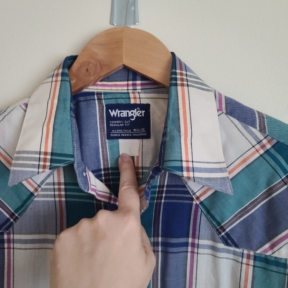Wrangler Western Shirt Men's Large Pearl Snap Single sz l - Picture 8 of 10